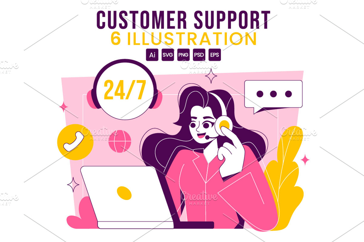 6 Customer Support Illustration, a Person Illustration by denayunebgt (Photo 1 of 3)