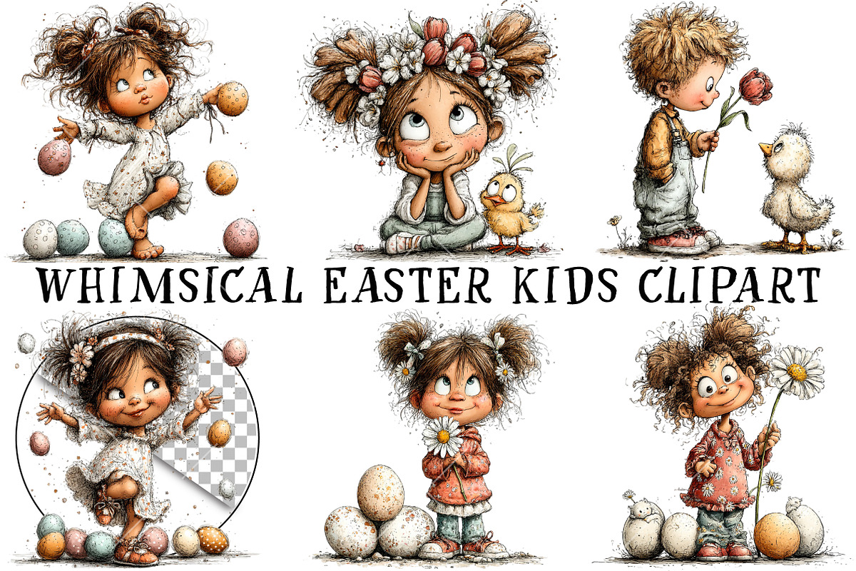 Whimsical Easter Kids Clipart, an Illustration by OK Design (Photo 2 of 6)