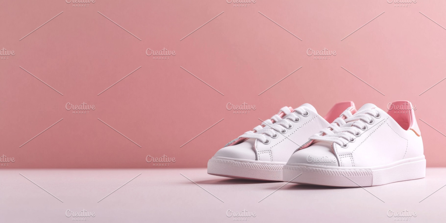 Pink sneakers on color background, a Photo by Dvoevnore photos