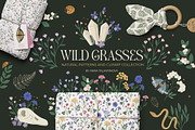 Wild Grass Mystic pattern&clipart, a Background Graphic by Cozy pattern shop (Thumbnail 1 of 12)