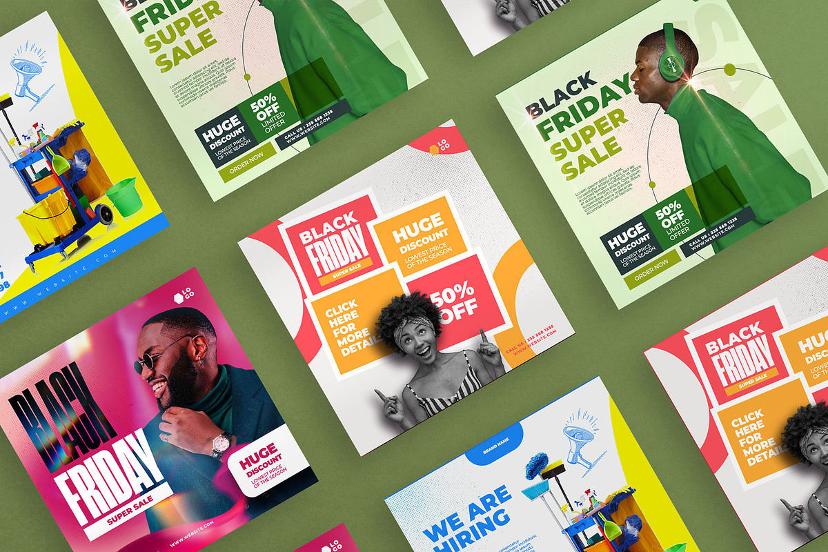 4 social media post designs, a Social Media Template by graphic bakers (Photo 1 of 3)