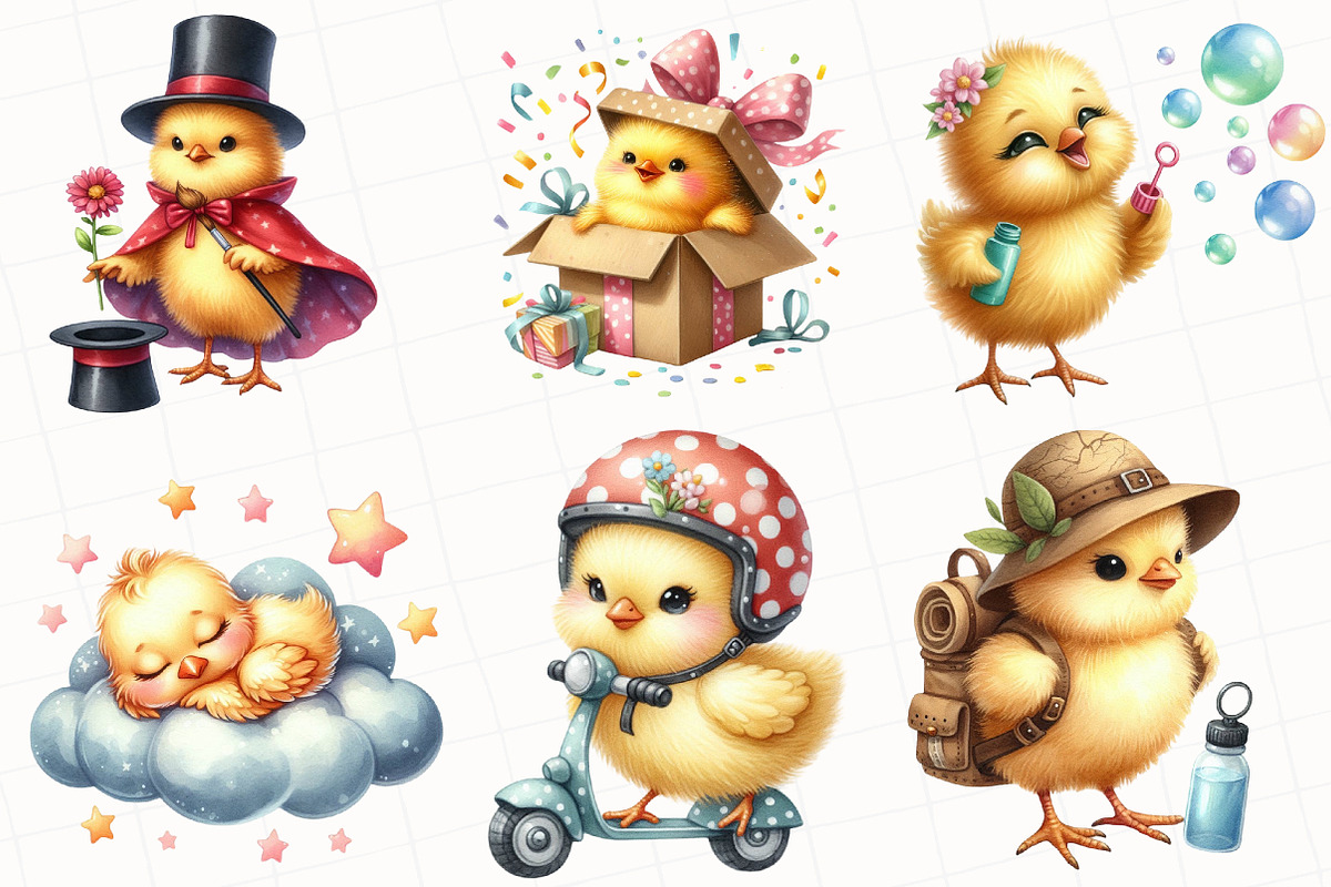 Watercolor Cute Chick Clipart, an Illustration by OK Design (Photo 3 of 5)