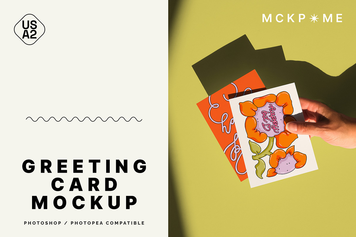 US A2 two postcards in hand mockup, a Merchandise Mockup by MCKP*ME (Photo 1 of 5)