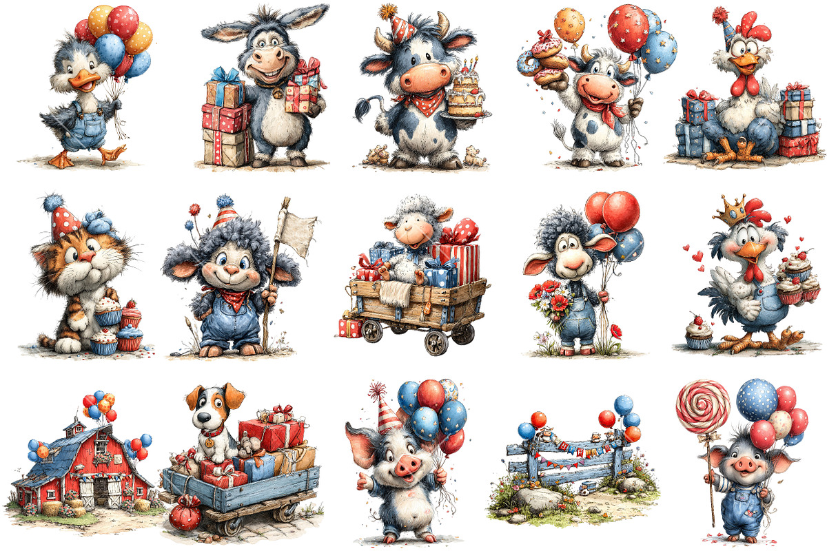 Whimsical Birthday Farm PNG Clipart, an Illustration by OK Design (Photo 3 of 6)