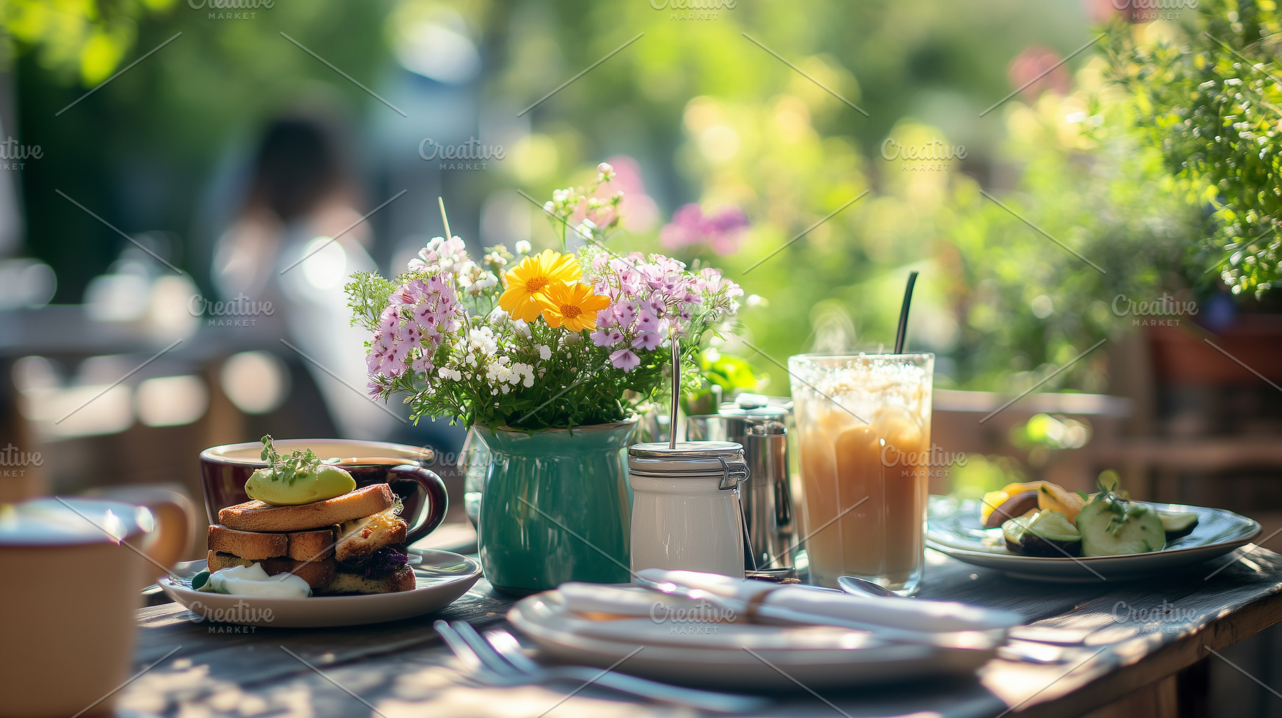 Charming outdoor brunch setting with, a Food & Drink Photo by MistyDay