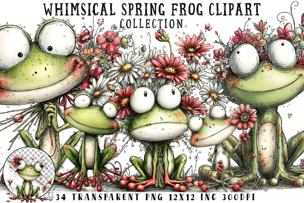 Whimsical Spring Frog Clipart, an Illustration by OK Design (Photo 1 of 6)