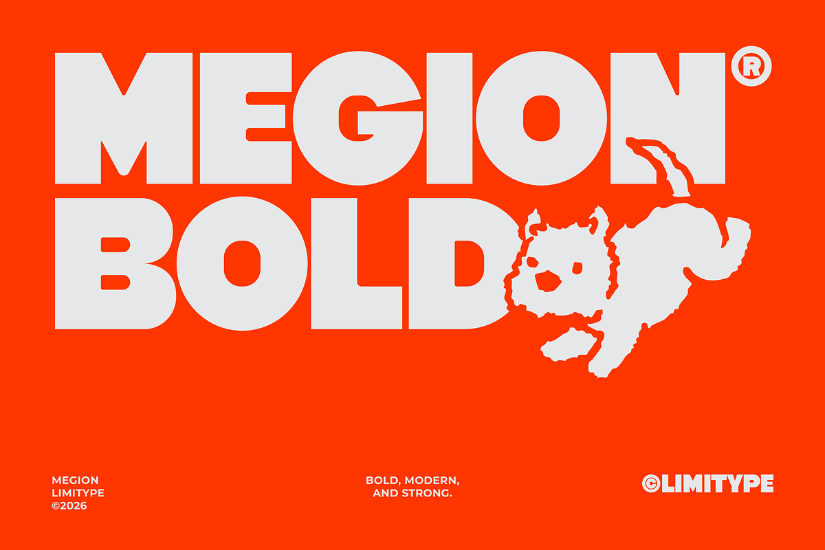 Megion - Bold Display Font, a Sans Serif Font by limitype (Photo 1 of 10)