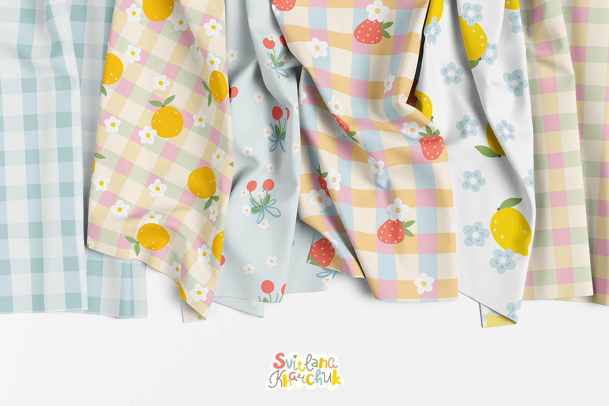 Blooming Fruits Gingham Patterns, a Pattern Graphic by Svitlana Kharchuk (Photo 7 of 8)