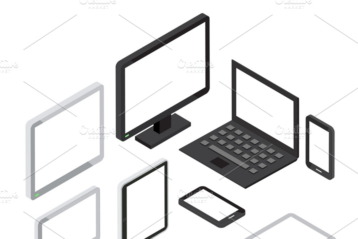 Isometric 3d computer vector icons, an Object Illustration by Microvector