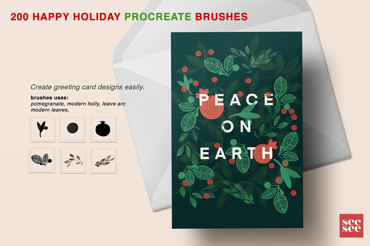 200 Happy Holiday Procreate Brushes, a Brush Add-On by CC CREATIVE CO (Photo 4 of 16)
