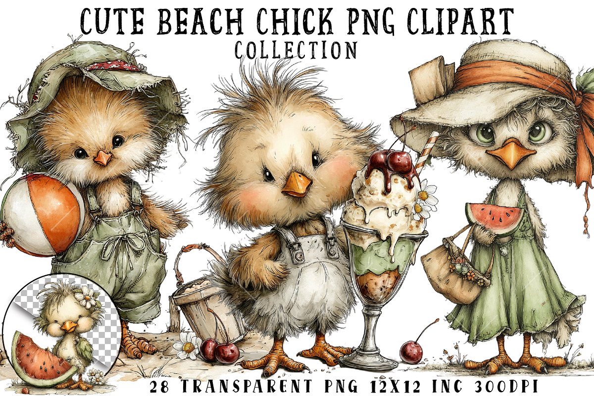 Cute Beach Chick PNG Clipart, a Seasonal Illustration by OK Design (Photo 1 of 6)