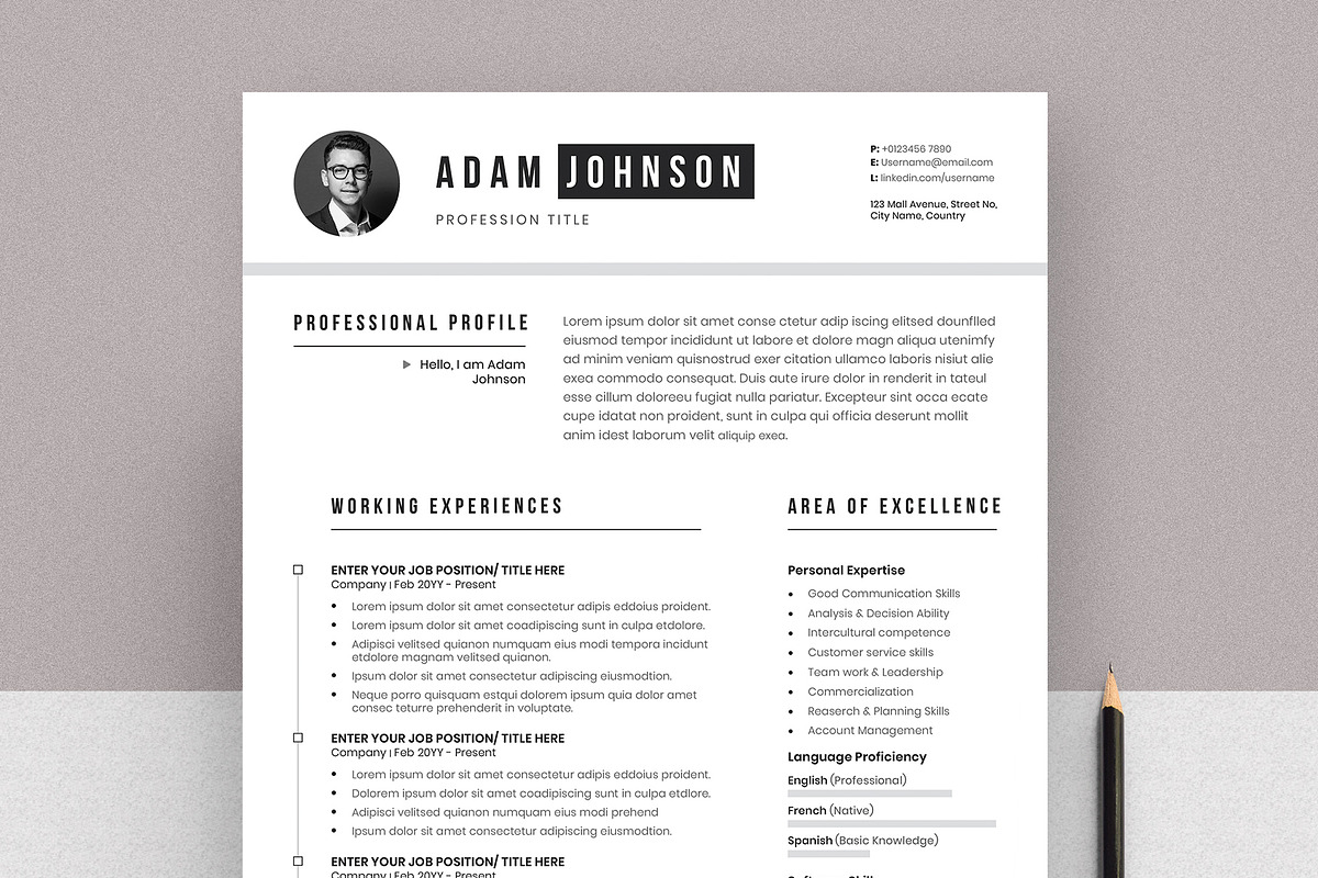 Clean Resume Cv Template Word Pages, a Resume Template by Tbunny (Photo 6 of 7)