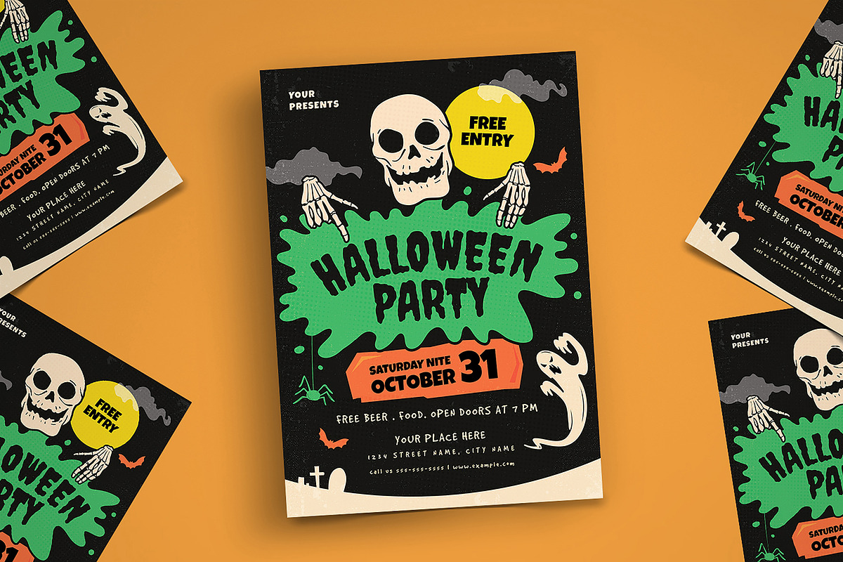 Retro Halloween Party Flyer, a Flyer Template by VectorVactory (Photo 1 of 3)