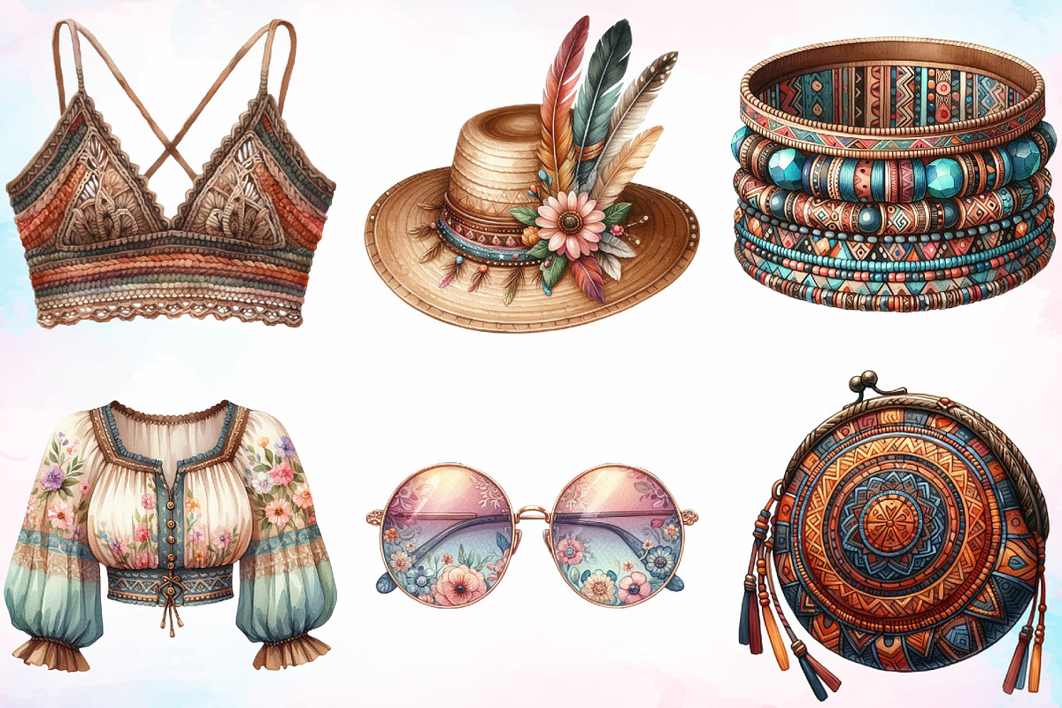 Watercolor Boho Fashion Clipart PNG, an Illustration by Canvas Craft (Photo 3 of 4)