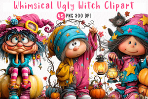 Whimsical Ugly Witch Clipart Bundle