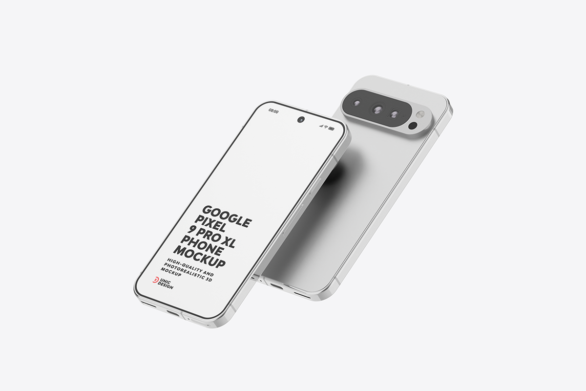 Google Pixel 9 Pro XL Phone Mockup, an Android Mockup by UnicDesign (Photo 19 of 21)