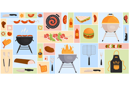 BBQ set square collage vector, a Food Illustration by Flashvector