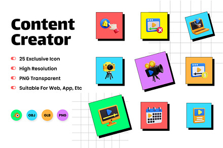 Content Creator 3D Icons, a Scene 3D Model by HacaStudio
