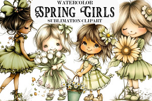 Whimsical Spring Girls Clipart, an Illustration by Designking