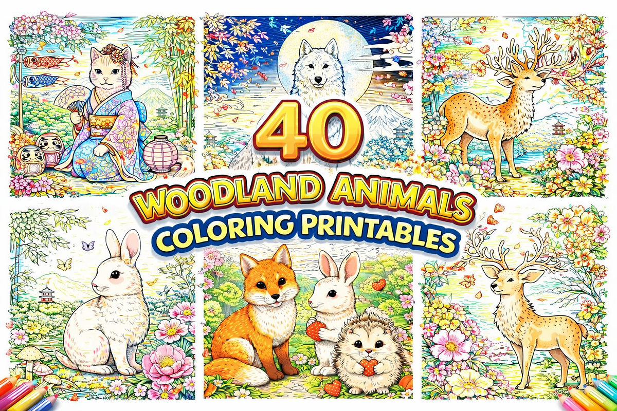 Woodland Animal Coloring Printables, an Animal Illustration by Image for Sale (Photo 3 of 3)