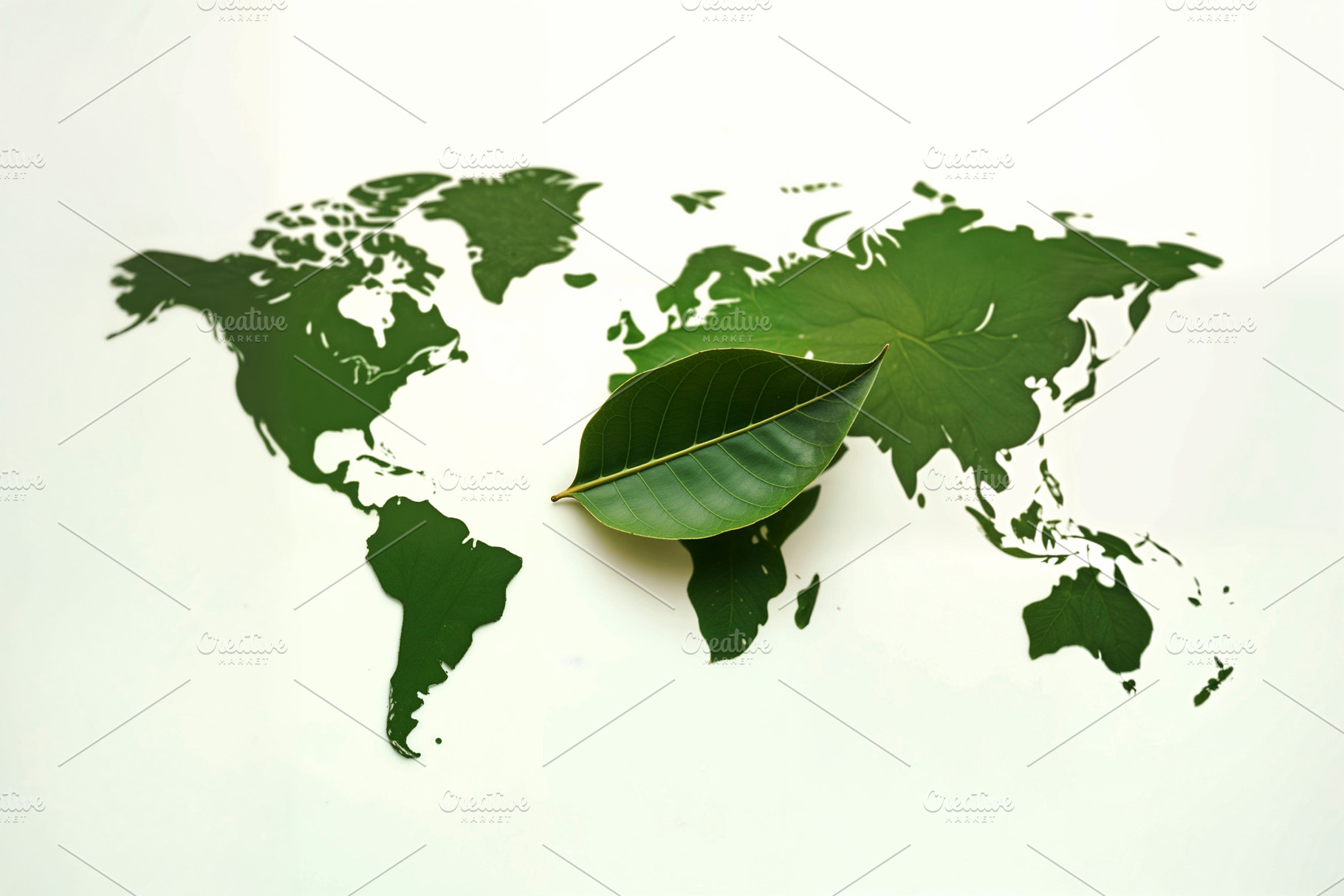 Green leaf blending into world map, a Photo by rarrarorro