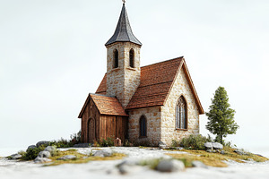 Charming stone church nestled among, a Photo by Tanuart