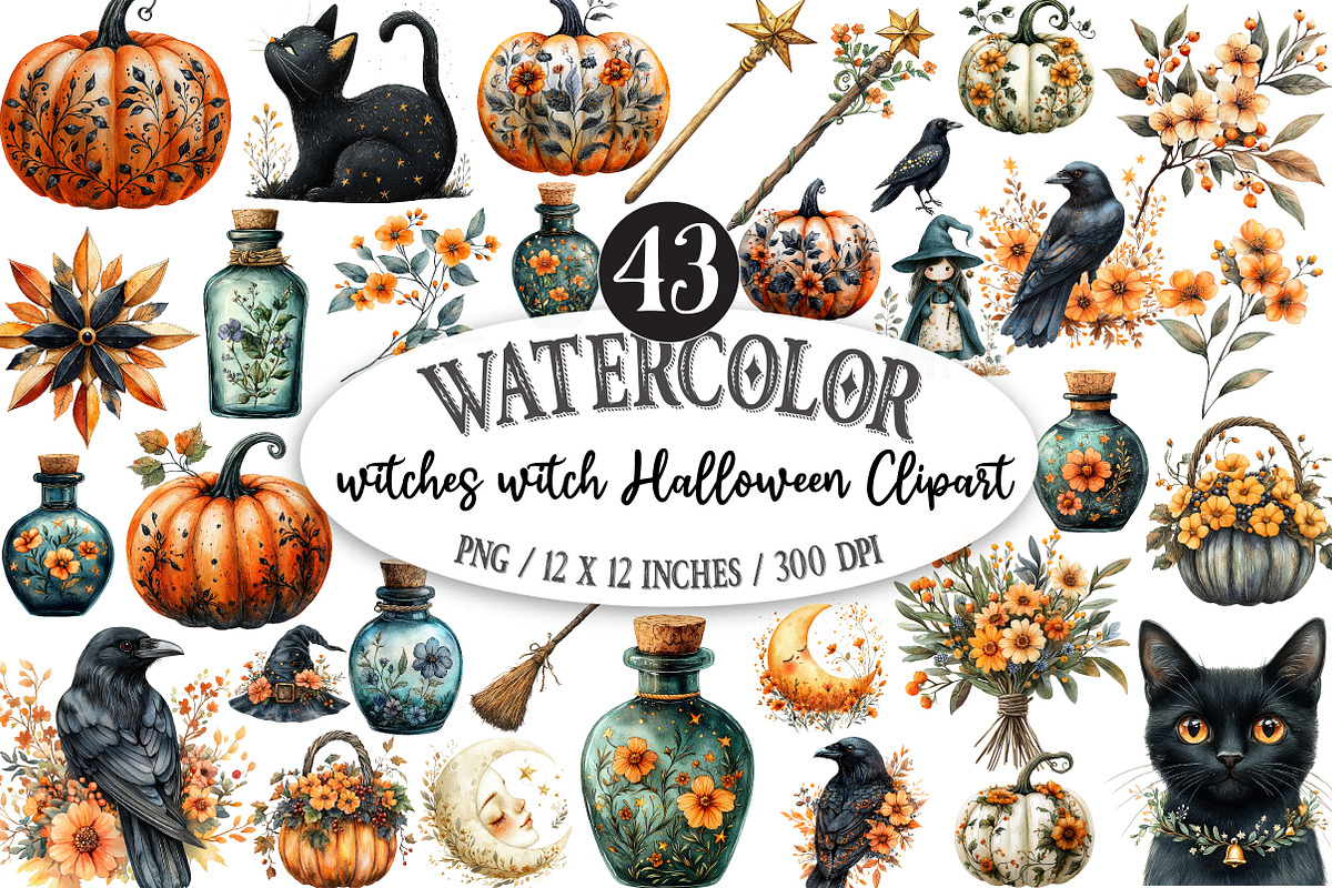 Witches witch Halloween Clipart, a Seasonal Illustration by Designking (Photo 1 of 5)