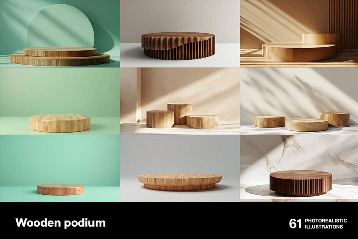Wooden podiums. 61 images, a Decorative Illustration by Handmadefont (Photo 10 of 14)