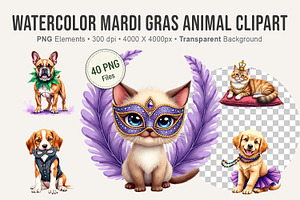 Watercolor Mardi Gras Animal Clipart, an Animal Illustration by Artnoy