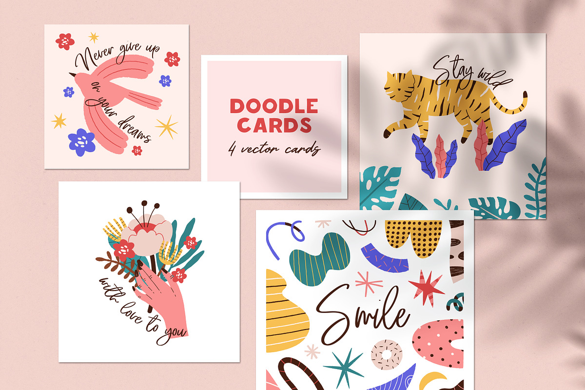 Cute modern doodle cards set, a Decorative Illustration by Good Studio (Photo 1 of 5)