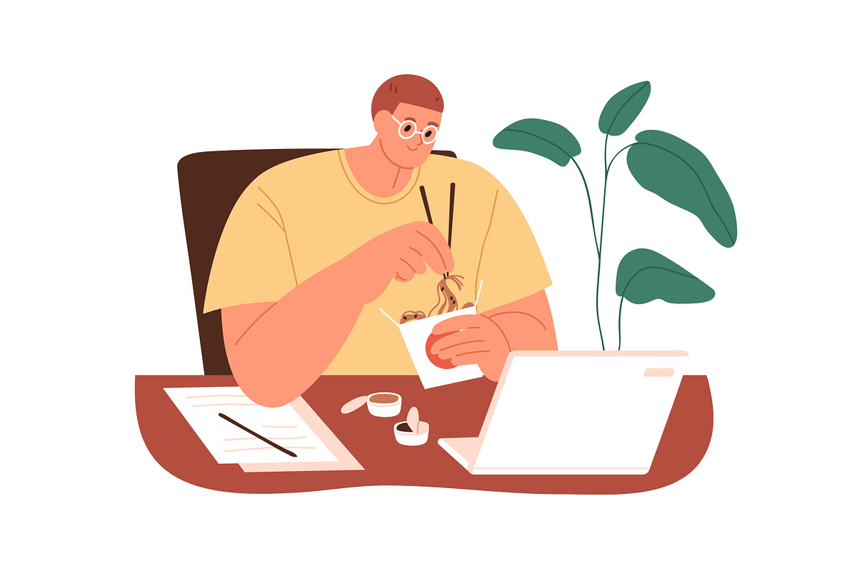People eat food at table at work set, a Food Illustration by Good Studio (Photo 6 of 7)