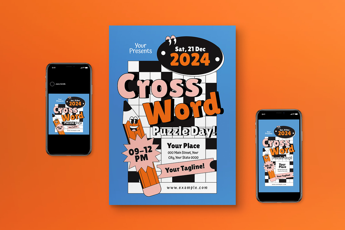 Crossword Puzzle Day Flyer Set, a Flyer Template by graphicook
