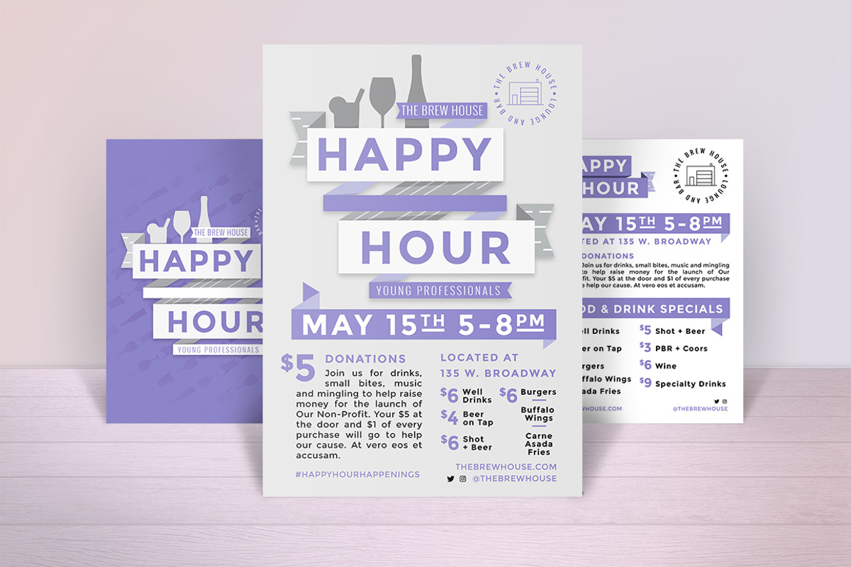 Happy Hour Poster Flyer+Social kit, a Flyer Template by Everyday Monster Creative (Photo 3 of 4)