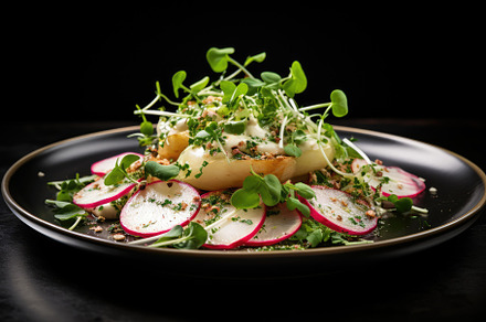 Potato salad with radish and microgr, a Photo by Iftikhar Alam