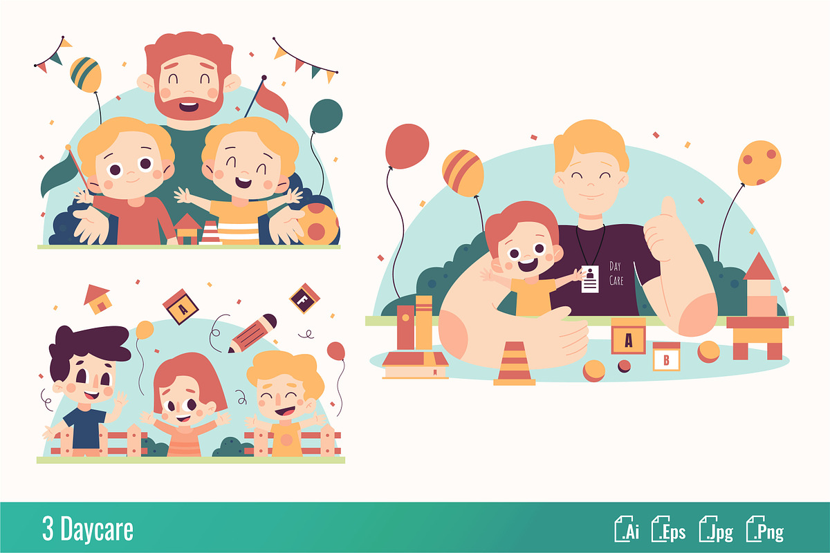 Daycare - Flat Illustration, a Work Illustration by SlideFactory