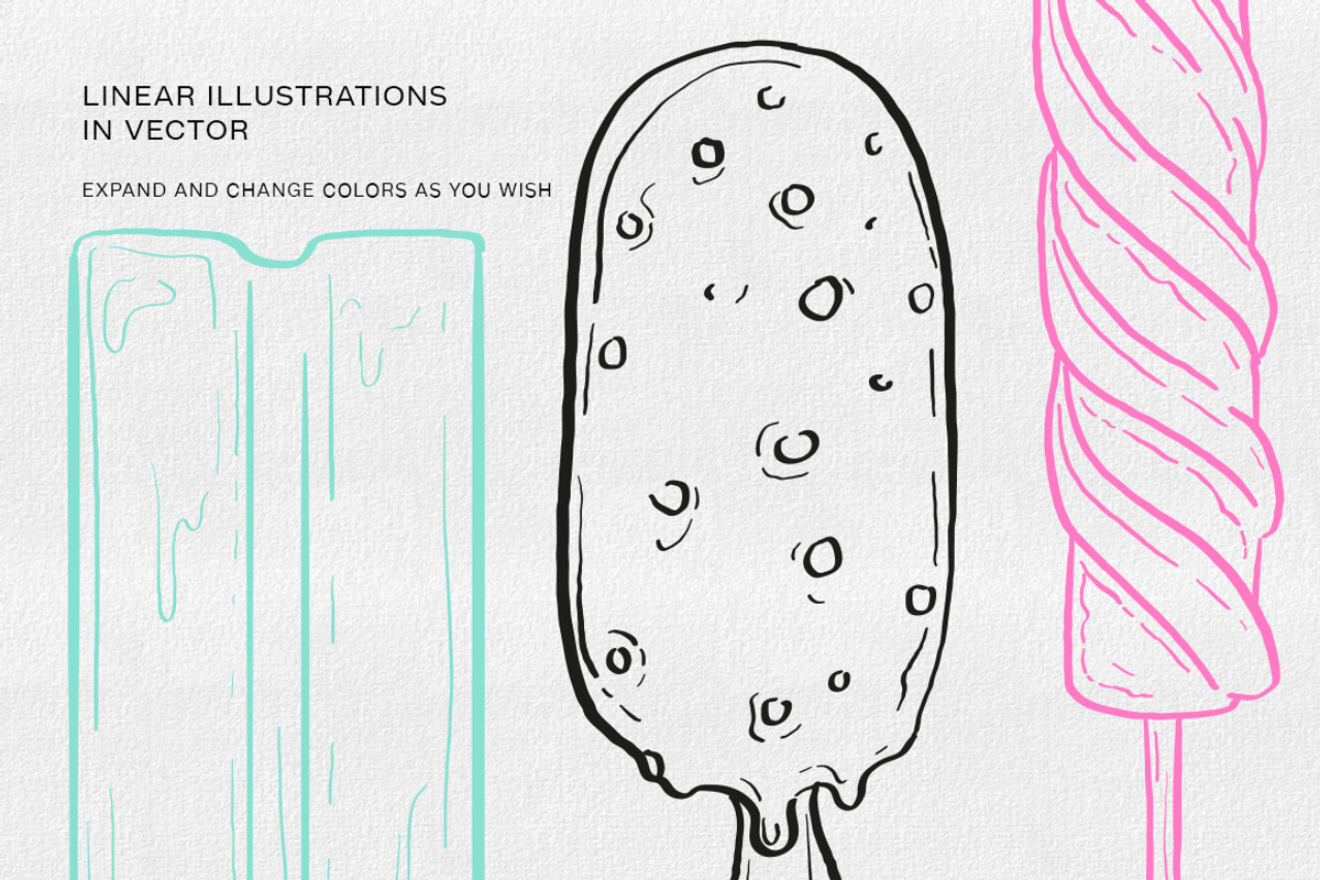 Watercolor & Line Art Ice Cream Set, a Food Illustration by Garden in frame (Photo 5 of 8)