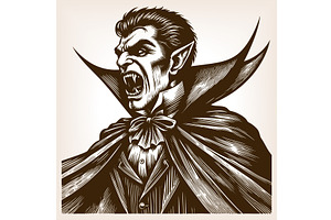 Angry vampire with fangs vector, a Person Illustration by AlexArt