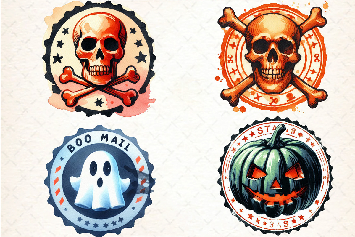 Halloween Round Stamp PNG Bundle, an Illustration by DreamCafeArt (Photo 3 of 6)