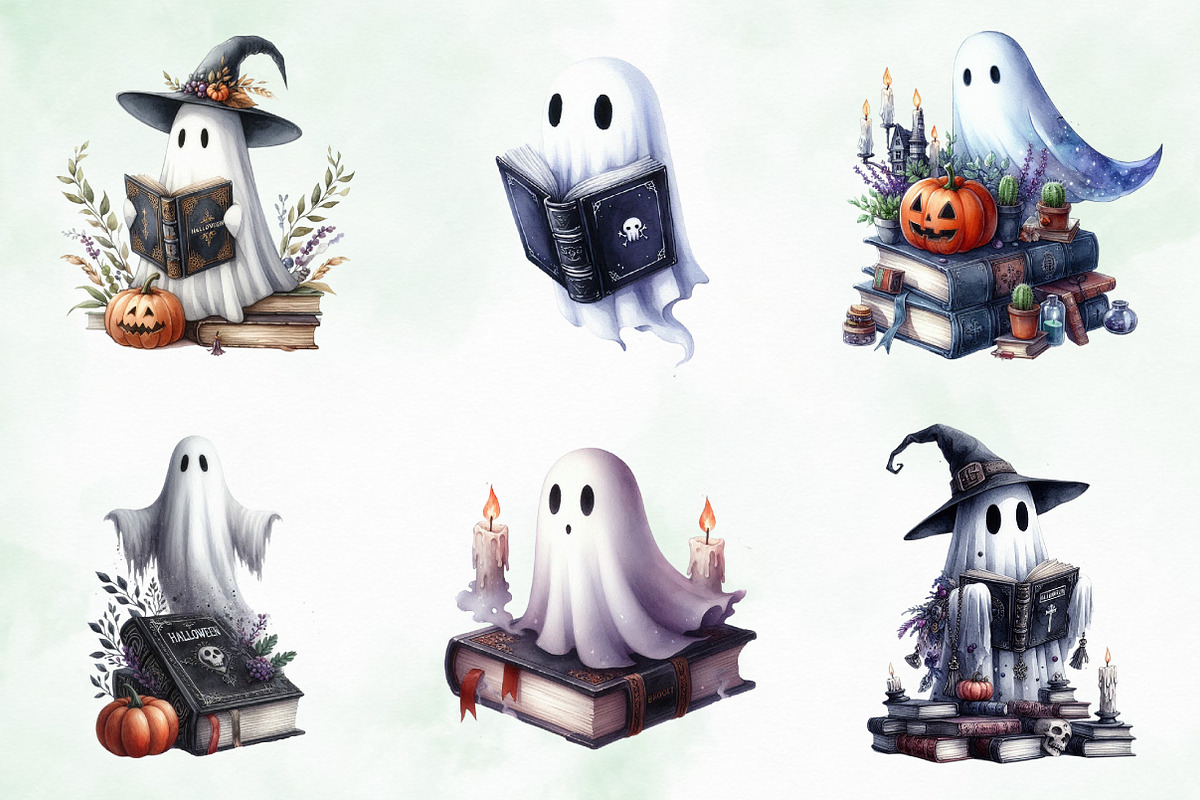 Bookish Ghost Sublimation Clipart, an Illustration by Creative Art (Photo 3 of 4)