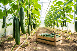 Ripe green cucumbers growing, a Food & Drink Photo by Volff