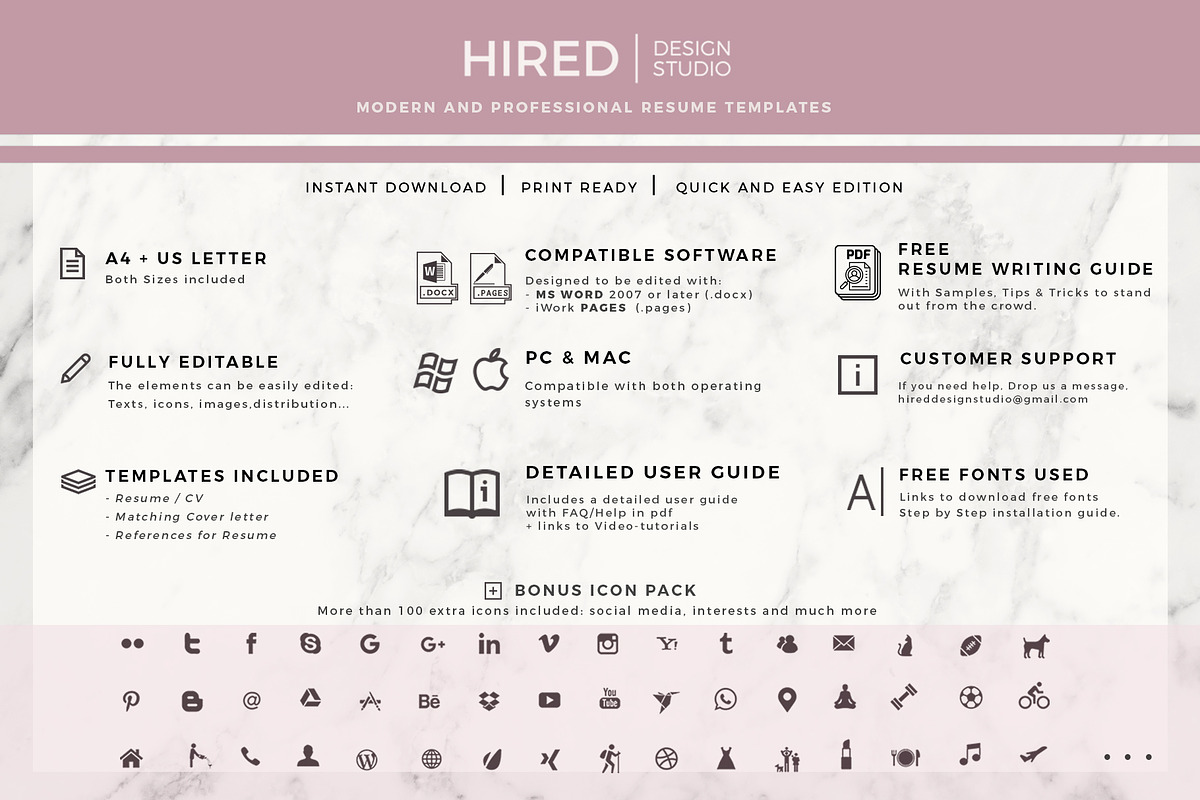 1 Page Resume Template, CV for Word, a Resume Template by HIRED Design Studio (Photo 8 of 10)