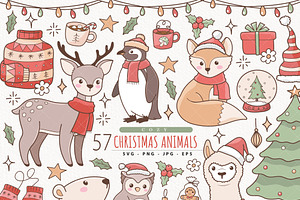 Christmas Animals Clipart, a Seasonal Illustration by TitaLivingArt