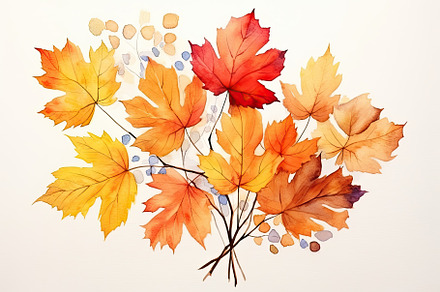 A beautiful watercolor painting of autumn leaves, ideal for capturing the essen, a Nature Photo by José Manuel Gelpi