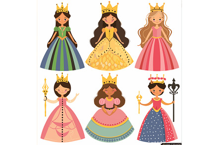 Six cartoon princesses, diverse, a Person Illustration by Vectorstockersland