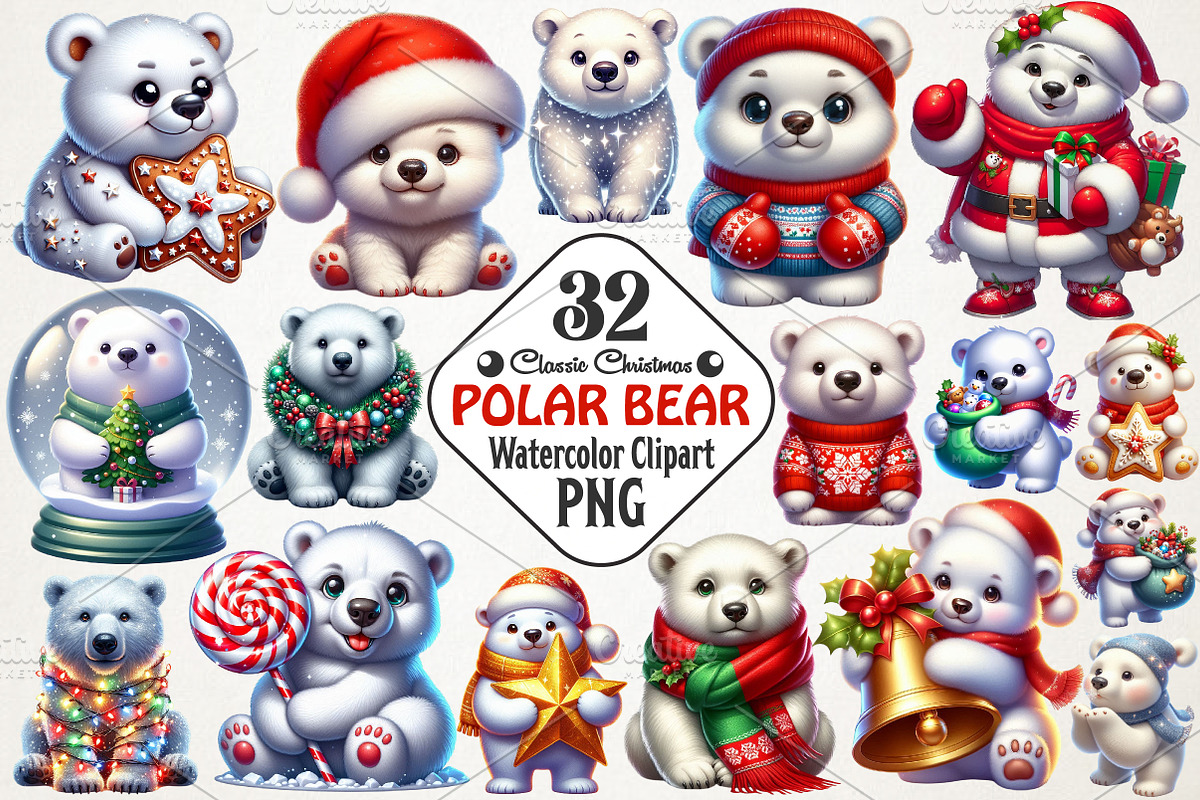 Classic Christmas Polar Bear Clipart, an Illustration by RobertsArt (Photo 1 of 5)