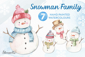 Watercolour Snowman Clipart Family