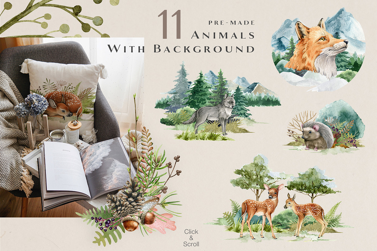 Forest Animals Watercolor Clipart, an Animal Illustration by AnitaPol (Photo 9 of 19)