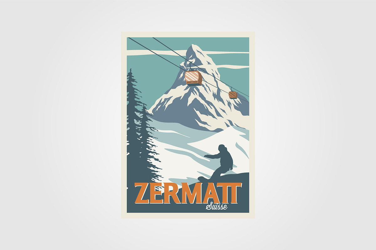 zermatt ski resort vintage poster, an Illustration by lawoel