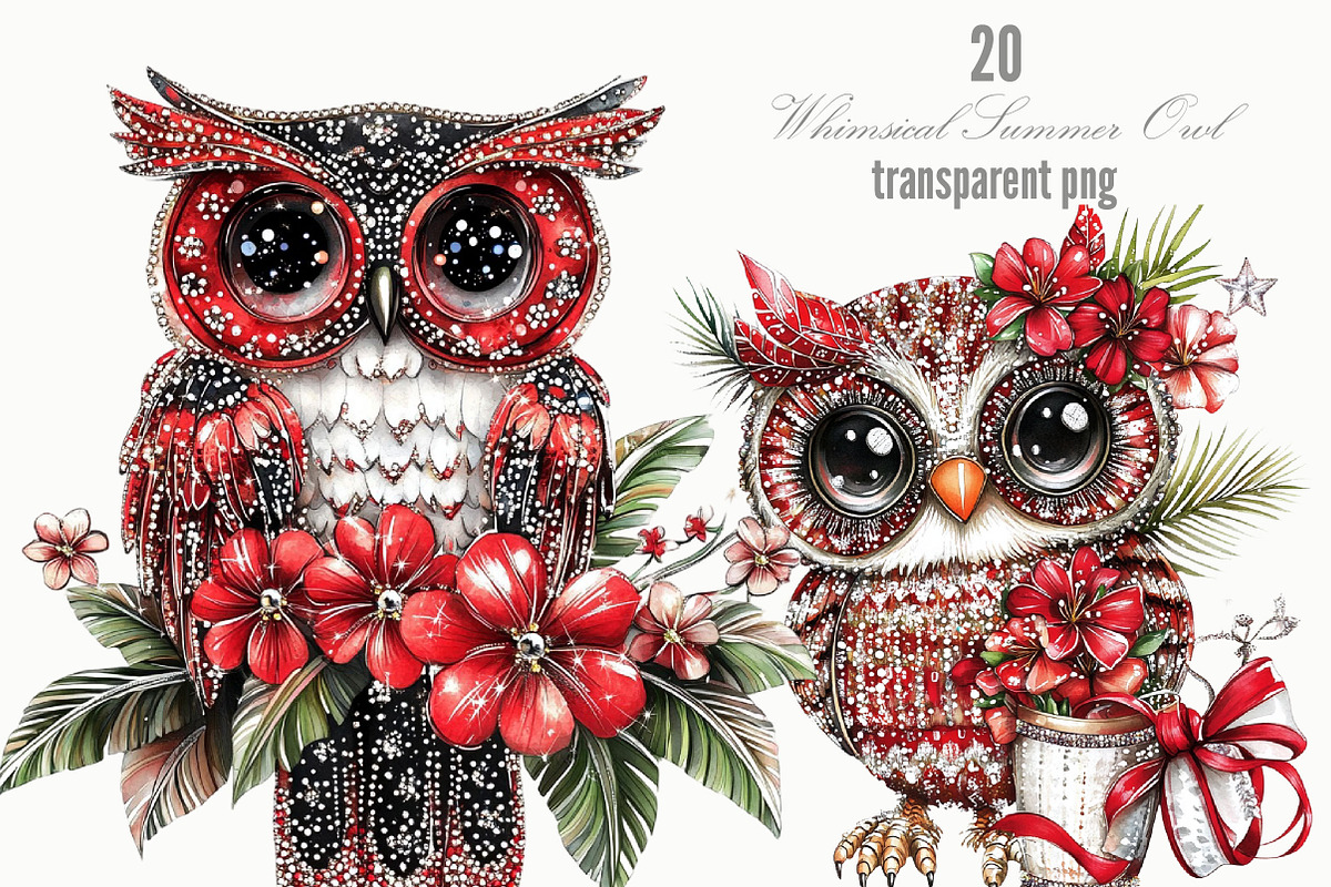 Whimsical Summer Owl Clipart, a Seasonal Illustration by Designking (Photo 1 of 5)