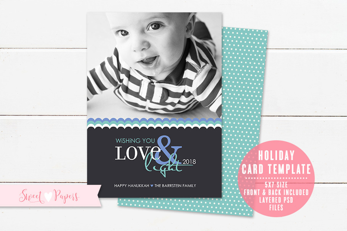 Hanukkah Photo Card Template, a Card Template by Sweet Papers